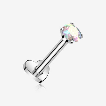 Implant Grade Titanium Prong Gem Sparkle Internally Threaded Heart Back Labret-Aurora Borealis
